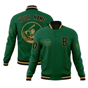 Custom Green Full-Snap Varsity Personalized Letterman Baseball Coats Jacket