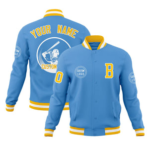 Custom Powder Blue Full-Snap Varsity Personalized Letterman Baseball Coats Jacket