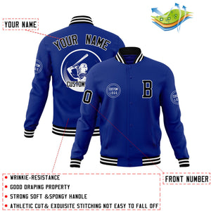 Custom Royal Full-Snap Varsity Personalized Letterman Baseball Coats Jacket