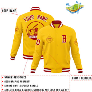 Custom Gold Full-Snap Varsity Personalized Letterman Baseball Coats Jacket