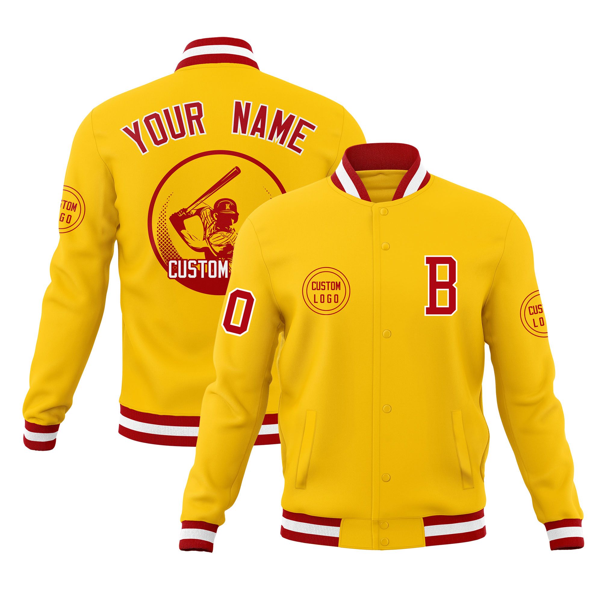 Custom Gold Full-Snap Varsity Personalized Letterman Baseball Coats Jacket