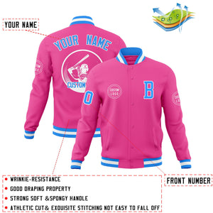 Custom Pink Full-Snap Varsity Personalized Letterman Baseball Coats Jacket