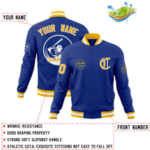 Custom Royal Full-Snap Varsity Personalized Letterman Baseball Coats Jacket