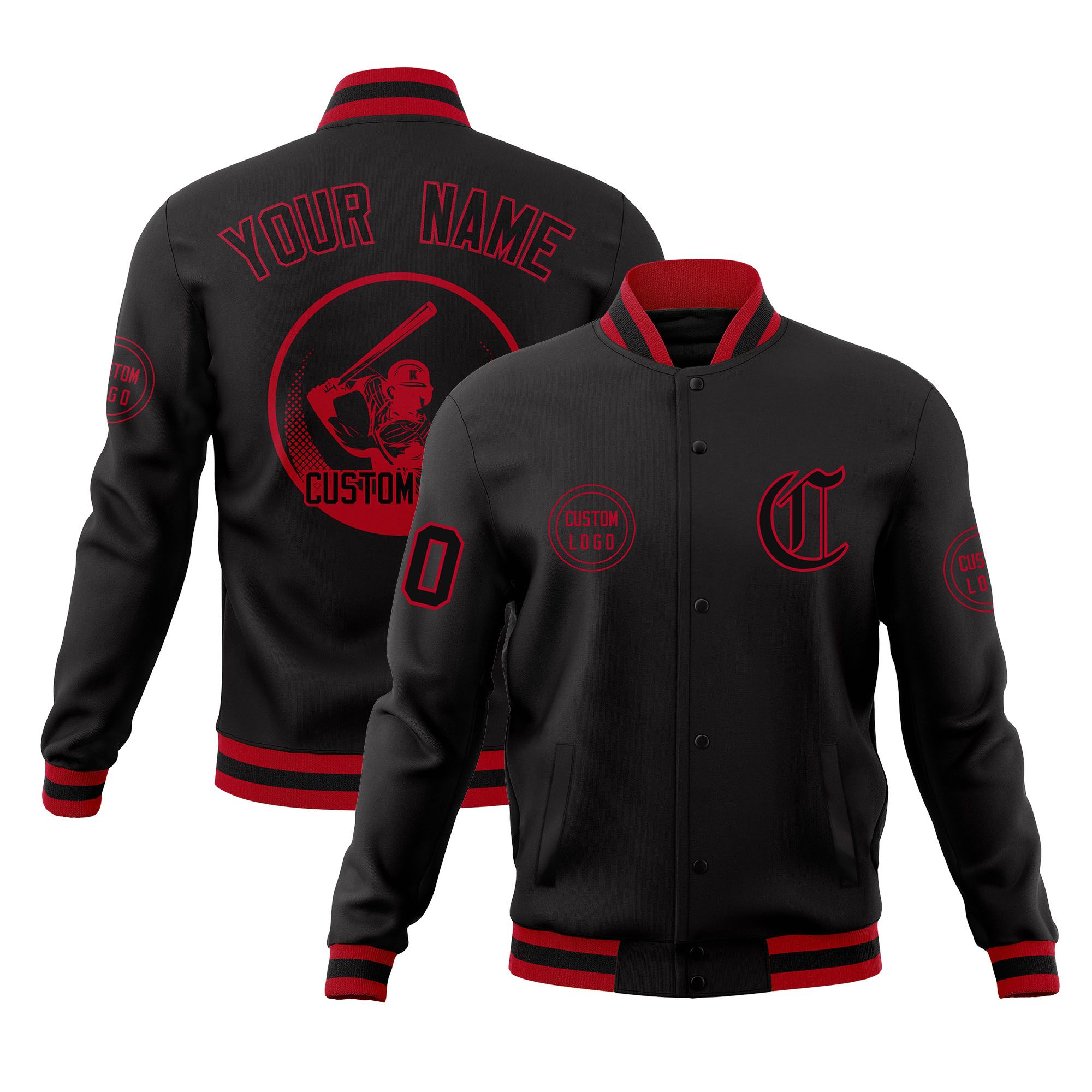 Custom Black Full-Snap Varsity Personalized Letterman Baseball Coats Jacket