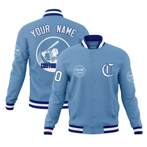 Custom Powder Blue Full-Snap Varsity Personalized Letterman Baseball Coats Jacket