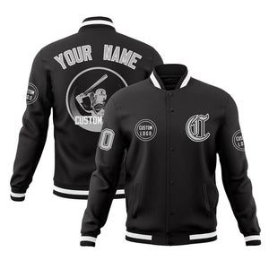 Custom Black Full-Snap Varsity Personalized Letterman Baseball Coats Jacket