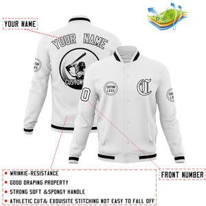 Custom White Full-Snap Varsity Personalized Letterman Baseball Coats Jacket