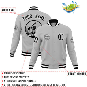 Custom Gray Full-Snap Varsity Personalized Letterman Baseball Coats Jacket