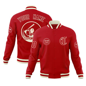 Custom Red Full-Snap Varsity Personalized Letterman Baseball Coats Jacket