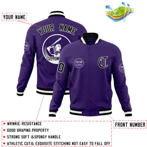 Custom Purple Full-Snap Varsity Personalized Letterman Baseball Coats Jacket