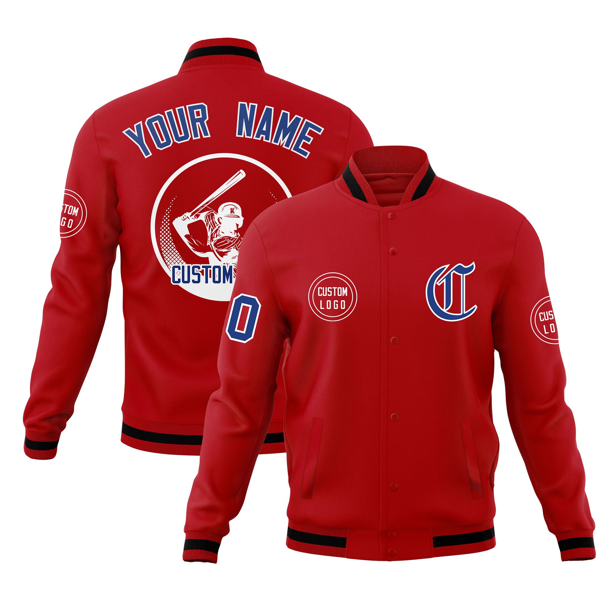 Custom Red Full-Snap Varsity Personalized Letterman Baseball Coats Jacket