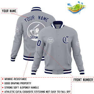 Custom Gray Full-Snap Varsity Personalized Letterman Baseball Coats Jacket