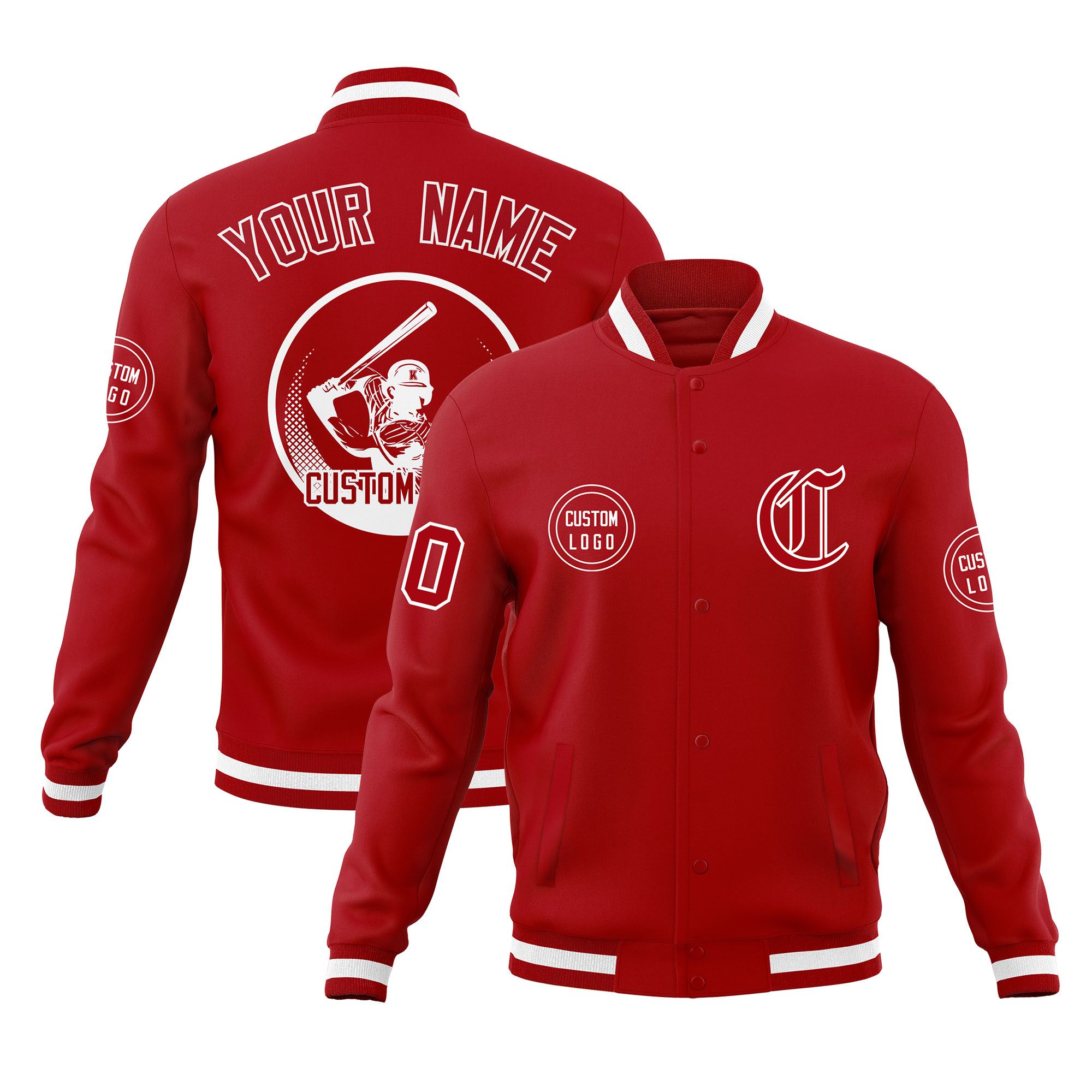 Custom Red Full-Snap Varsity Personalized Letterman Baseball Coats Jacket