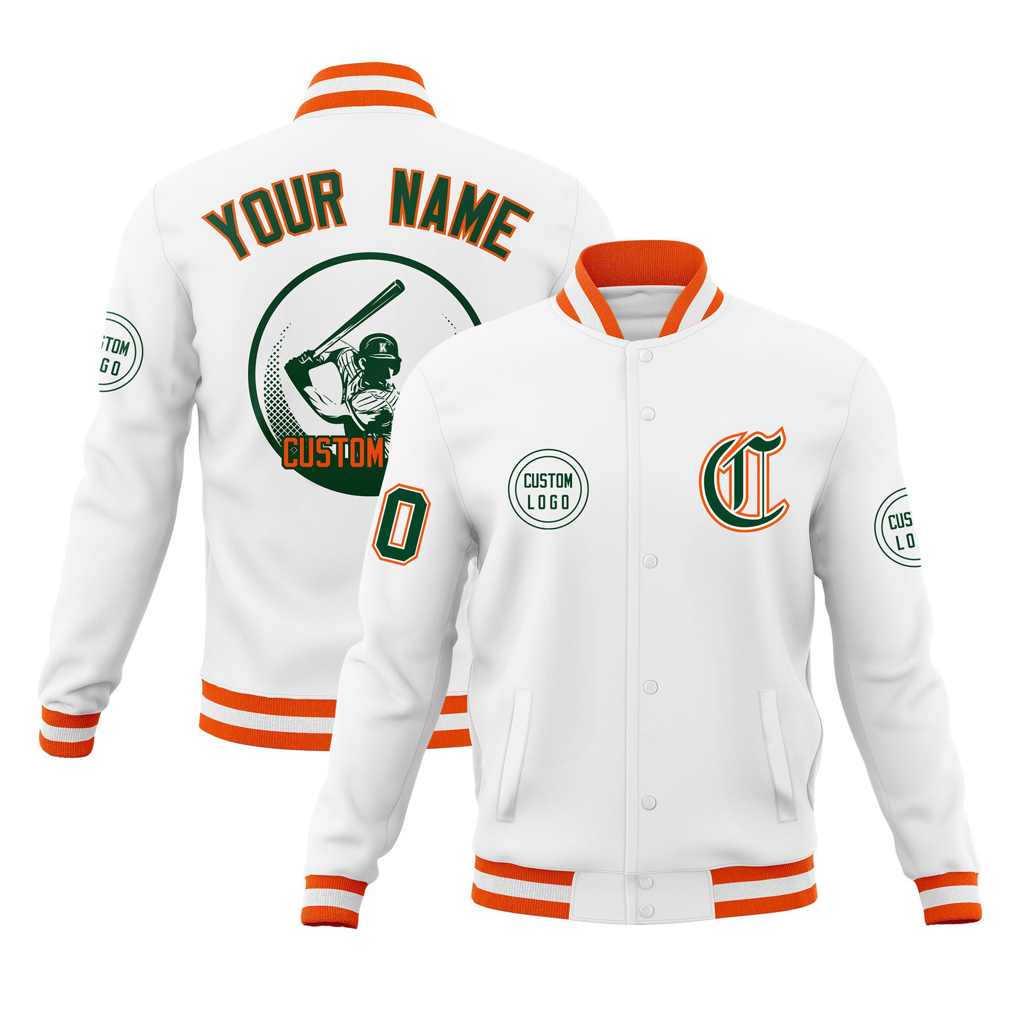 Custom White Full-Snap Varsity Personalized Letterman Baseball Coats Jacket