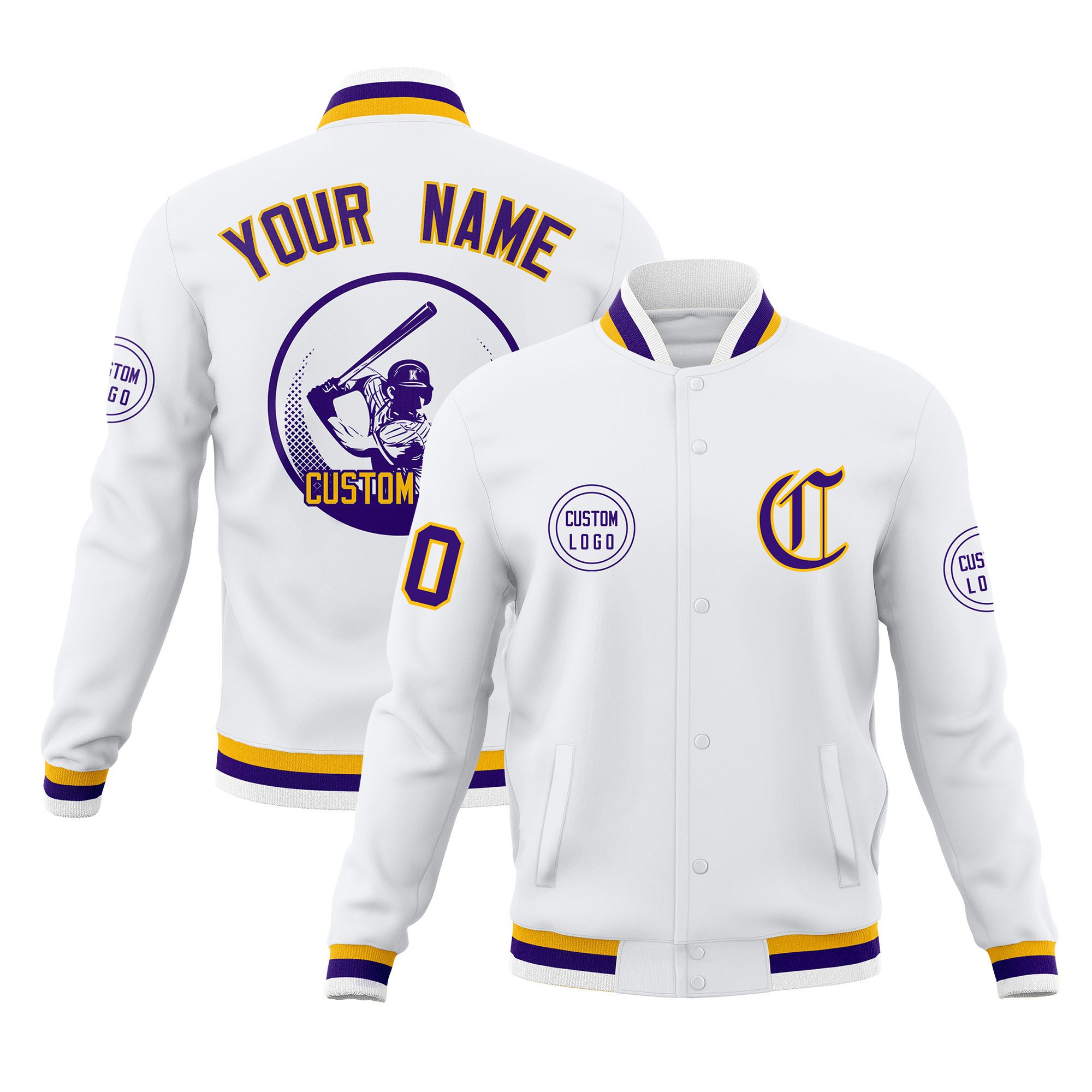 Custom White Full-Snap Varsity Personalized Letterman Baseball Coats Jacket