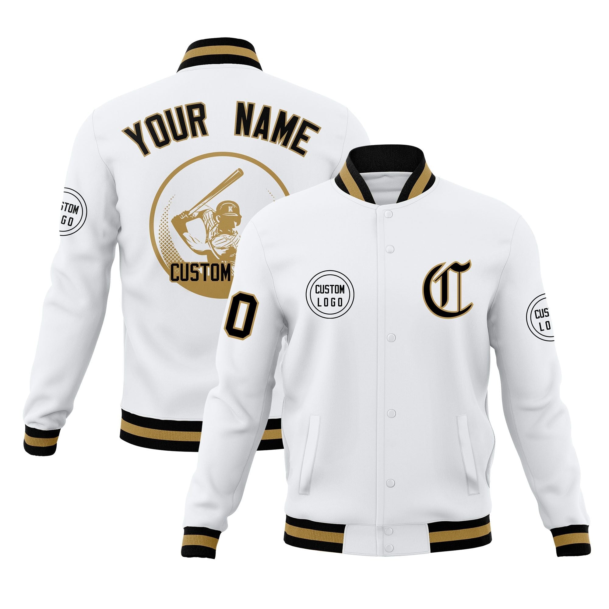 Custom White Full-Snap Varsity Personalized Letterman Baseball Coats Jacket