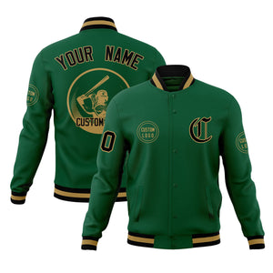 Custom Green Full-Snap Varsity Personalized Letterman Baseball Coats Jacket