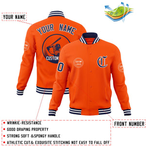 Custom Orange Full-Snap Varsity Personalized Letterman Baseball Coats Jacket