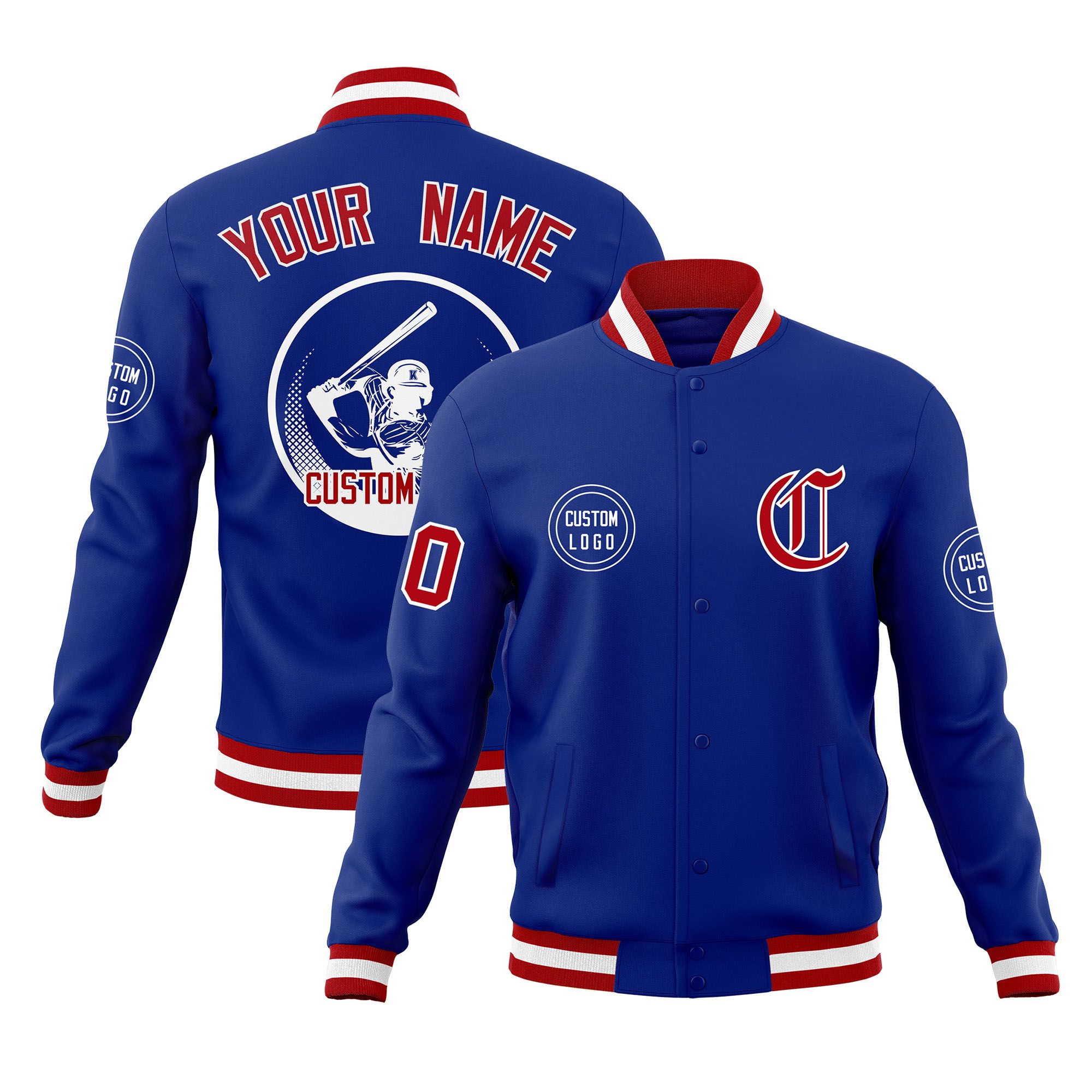 Custom Royal Full-Snap Varsity Personalized Letterman Baseball Coats Jacket