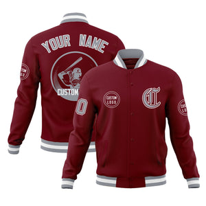 Custom Crimson Full-Snap Varsity Personalized Letterman Baseball Coats Jacket