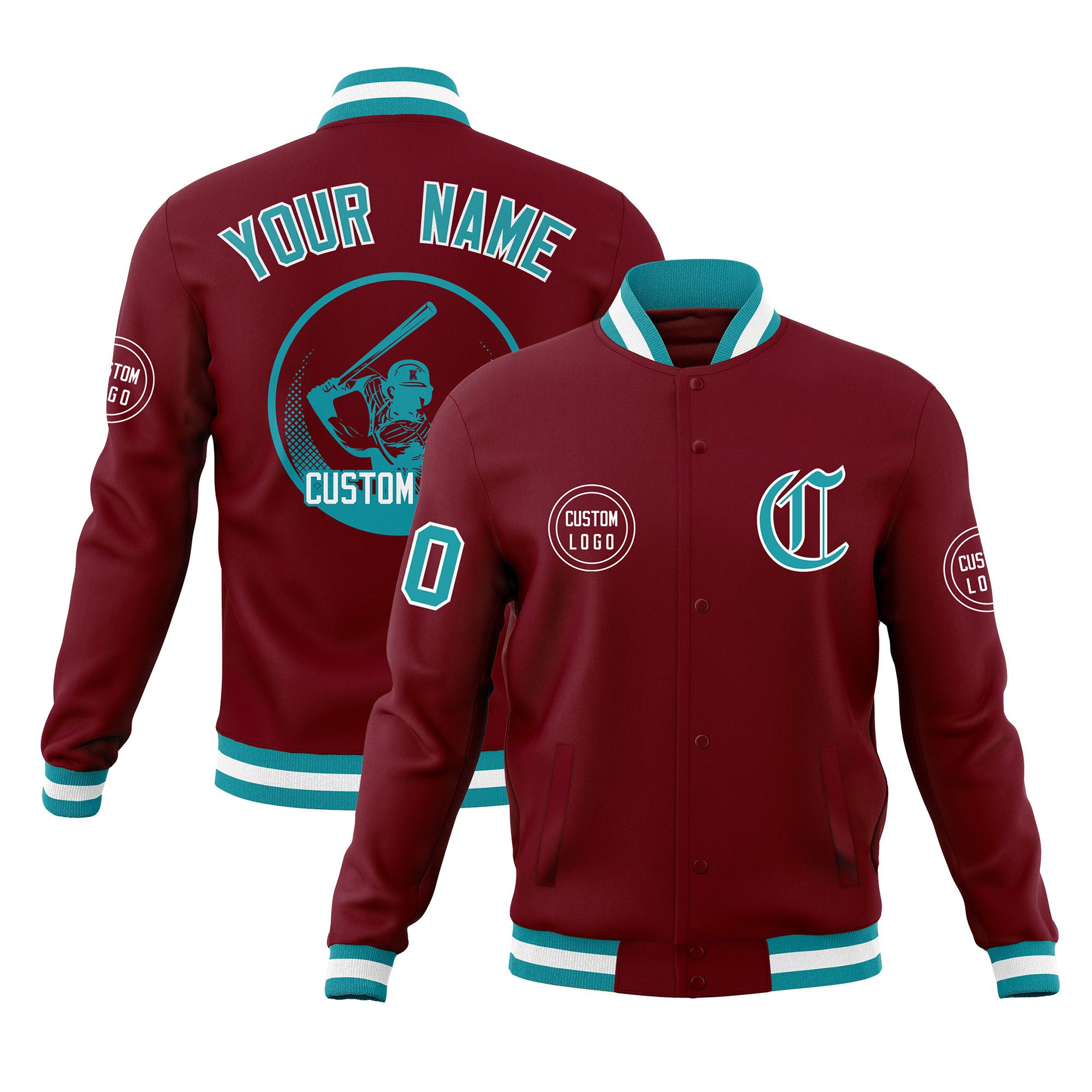 Custom Crimson Full-Snap Varsity Personalized Letterman Baseball Coats Jacket