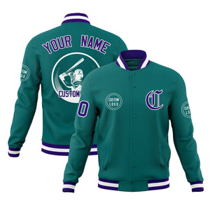 Custom Aqua Full-Snap Varsity Personalized Letterman Baseball Coats Jacket