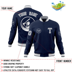 Custom Navy Full-Snap Varsity Personalized Letterman Baseball Coats Jacket