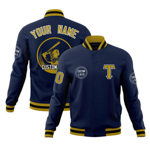 Custom Navy Full-Snap Varsity Personalized Letterman Baseball Coats Jacket