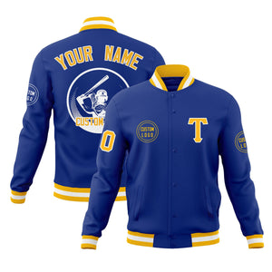 Custom Royal Full-Snap Varsity Personalized Letterman Baseball Coats Jacket