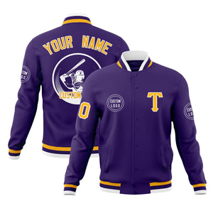 Custom Purple Full-Snap Varsity Personalized Letterman Baseball Coats Jacket