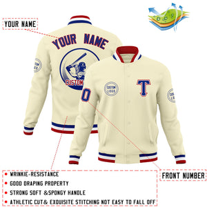 Custom Cream Full-Snap Varsity Personalized Letterman Baseball Coats Jacket