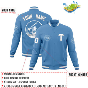 Custom Powder Blue Full-Snap Varsity Personalized Letterman Baseball Coats Jacket