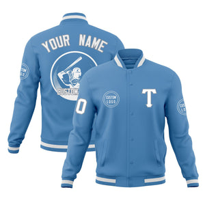 Custom Powder Blue Full-Snap Varsity Personalized Letterman Baseball Coats Jacket