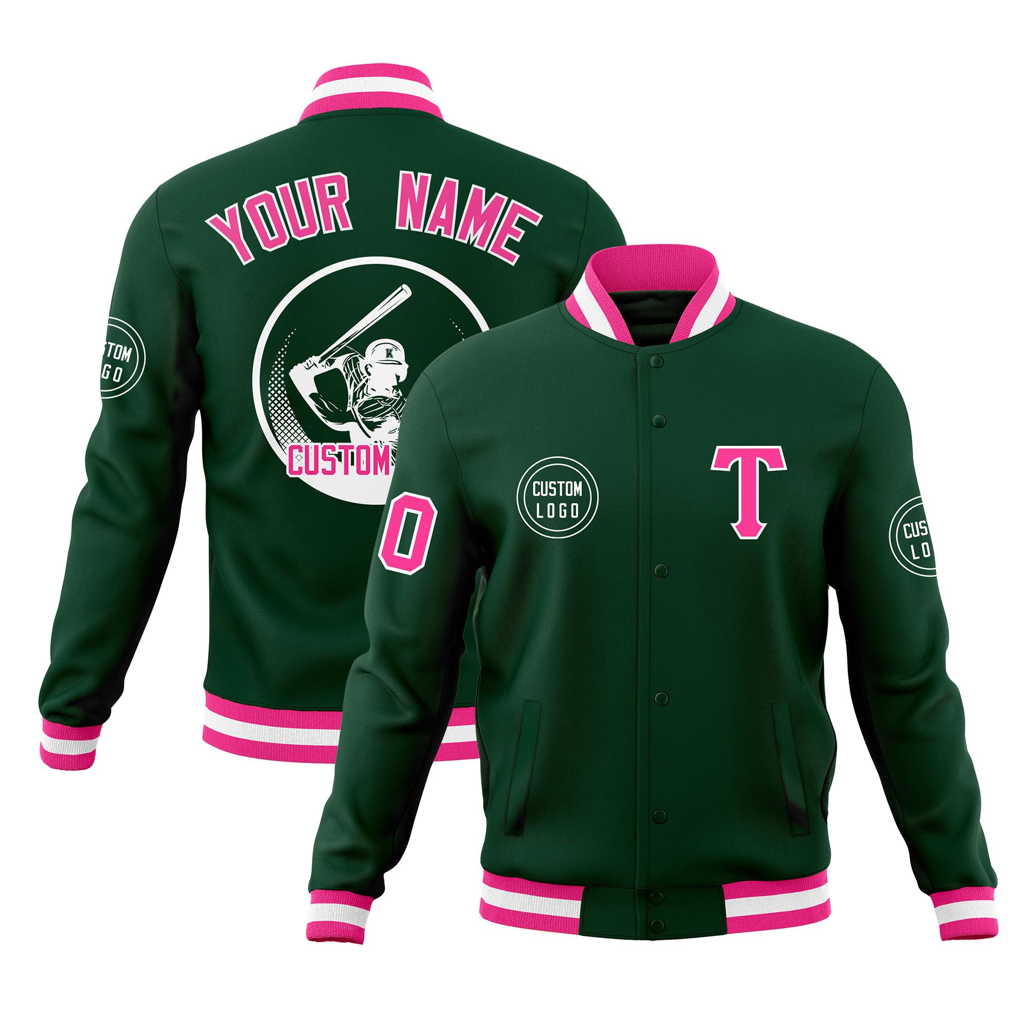 Custom Green Full-Snap Varsity Personalized Letterman Baseball Coats Jacket