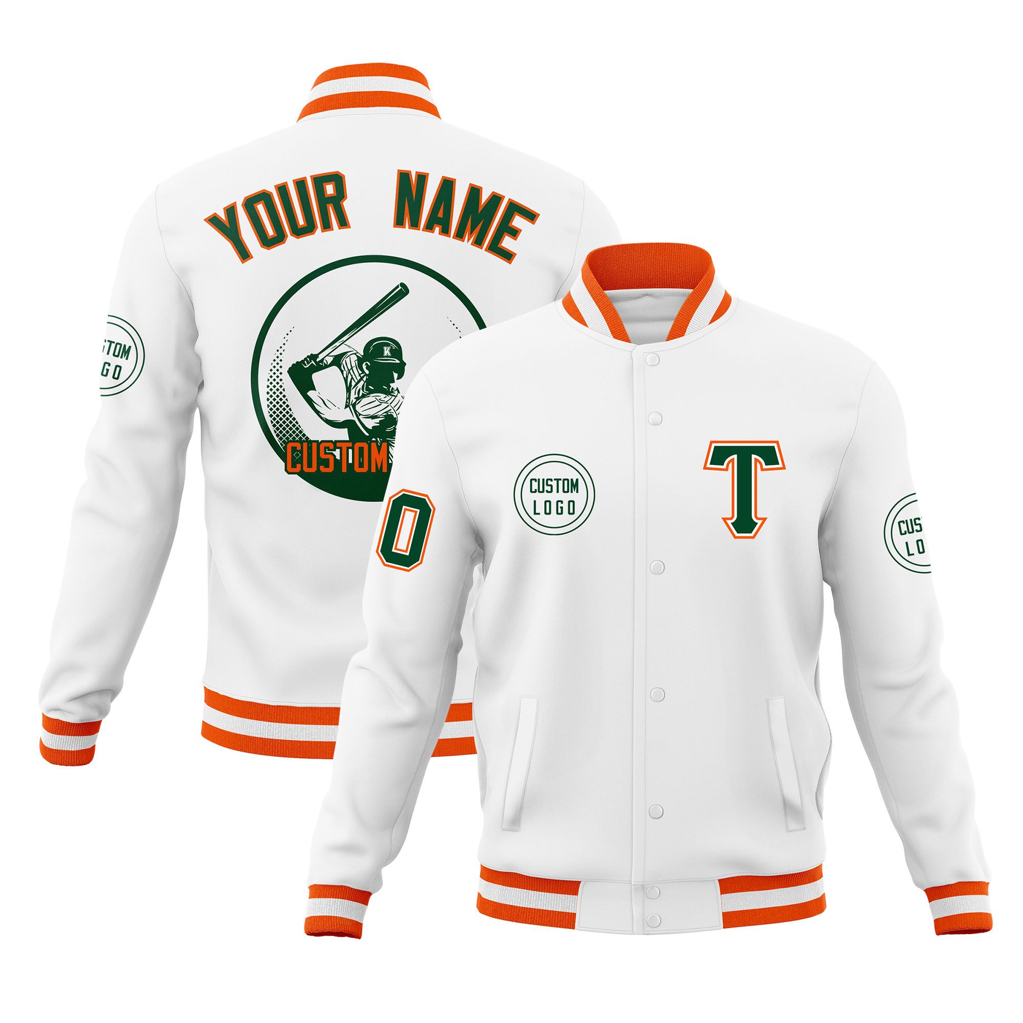 Custom White Full-Snap Varsity Personalized Letterman Baseball Coats Jacket