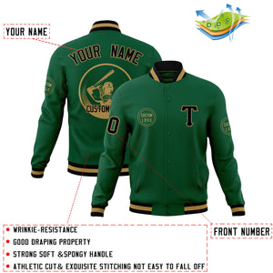 Custom Green Full-Snap Varsity Personalized Letterman Baseball Coats Jacket