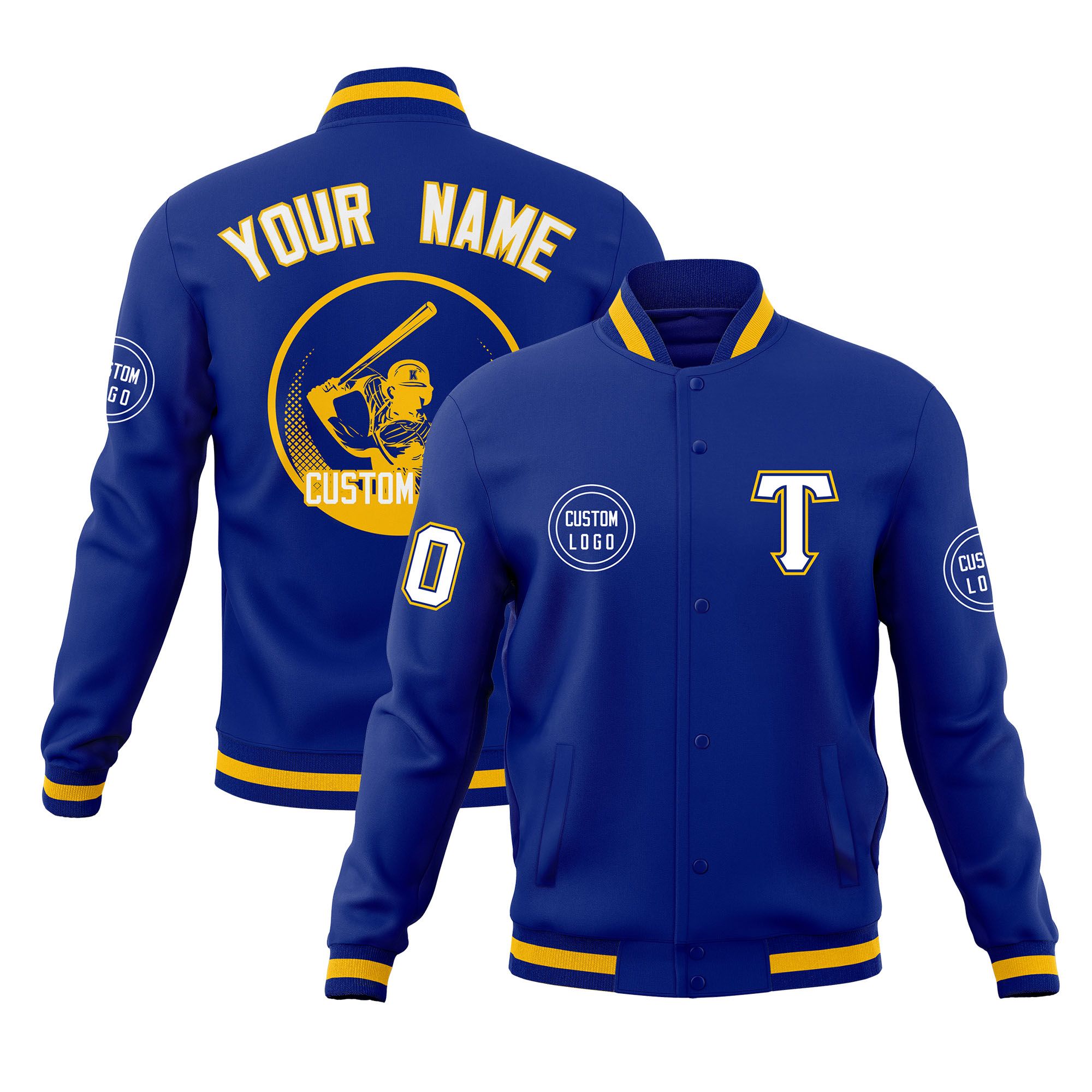 Custom Royal Full-Snap Varsity Personalized Letterman Baseball Coats Jacket