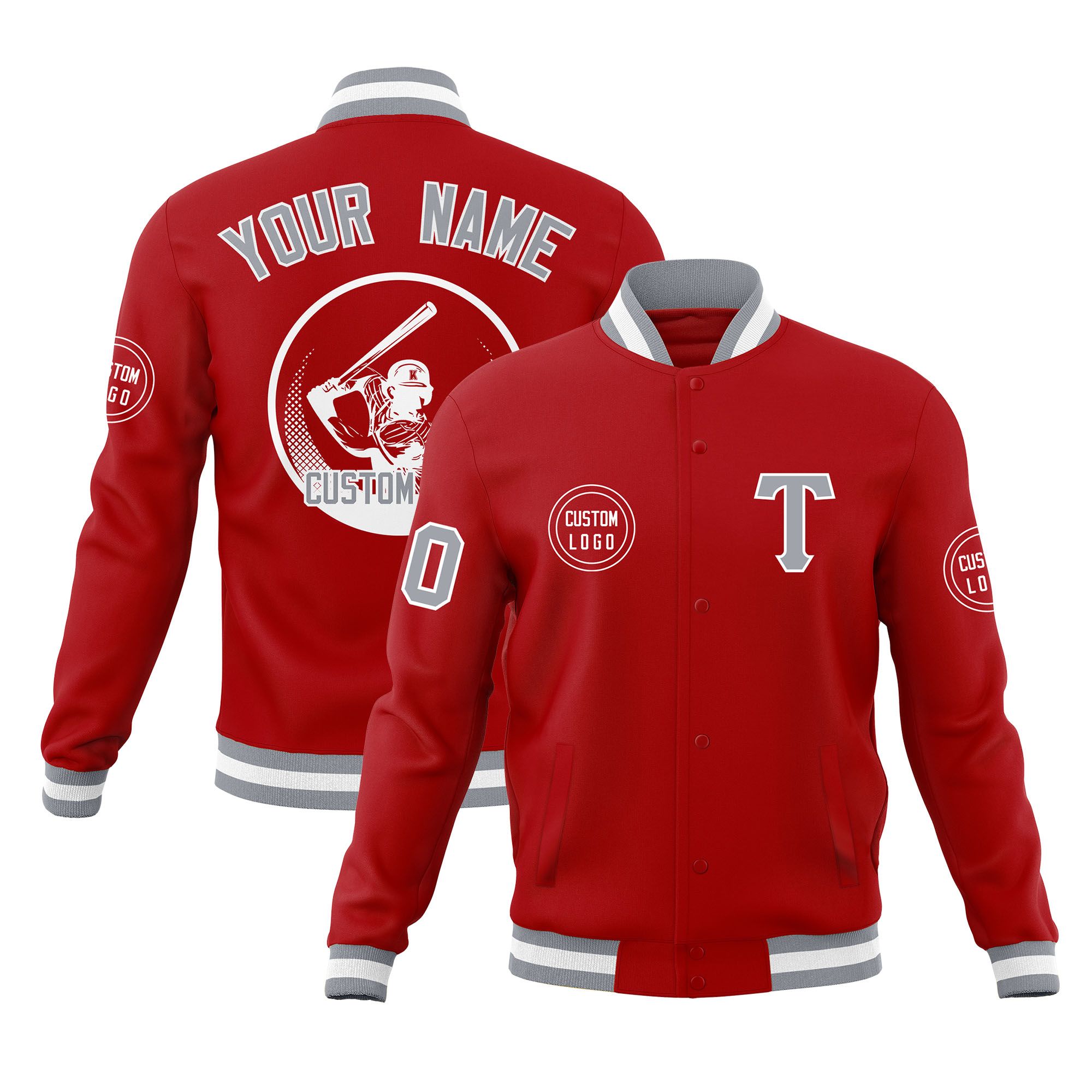 Custom Red Full-Snap Varsity Personalized Letterman Baseball Coats Jacket