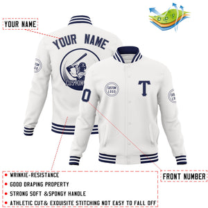 Custom White Full-Snap Varsity Personalized Letterman Baseball Coats Jacket