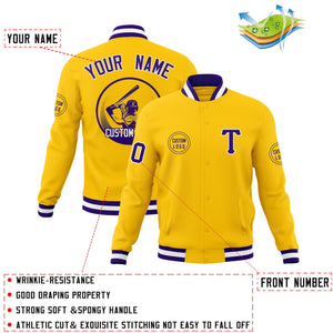 Custom Gold Full-Snap Varsity Personalized Letterman Baseball Coats Jacket