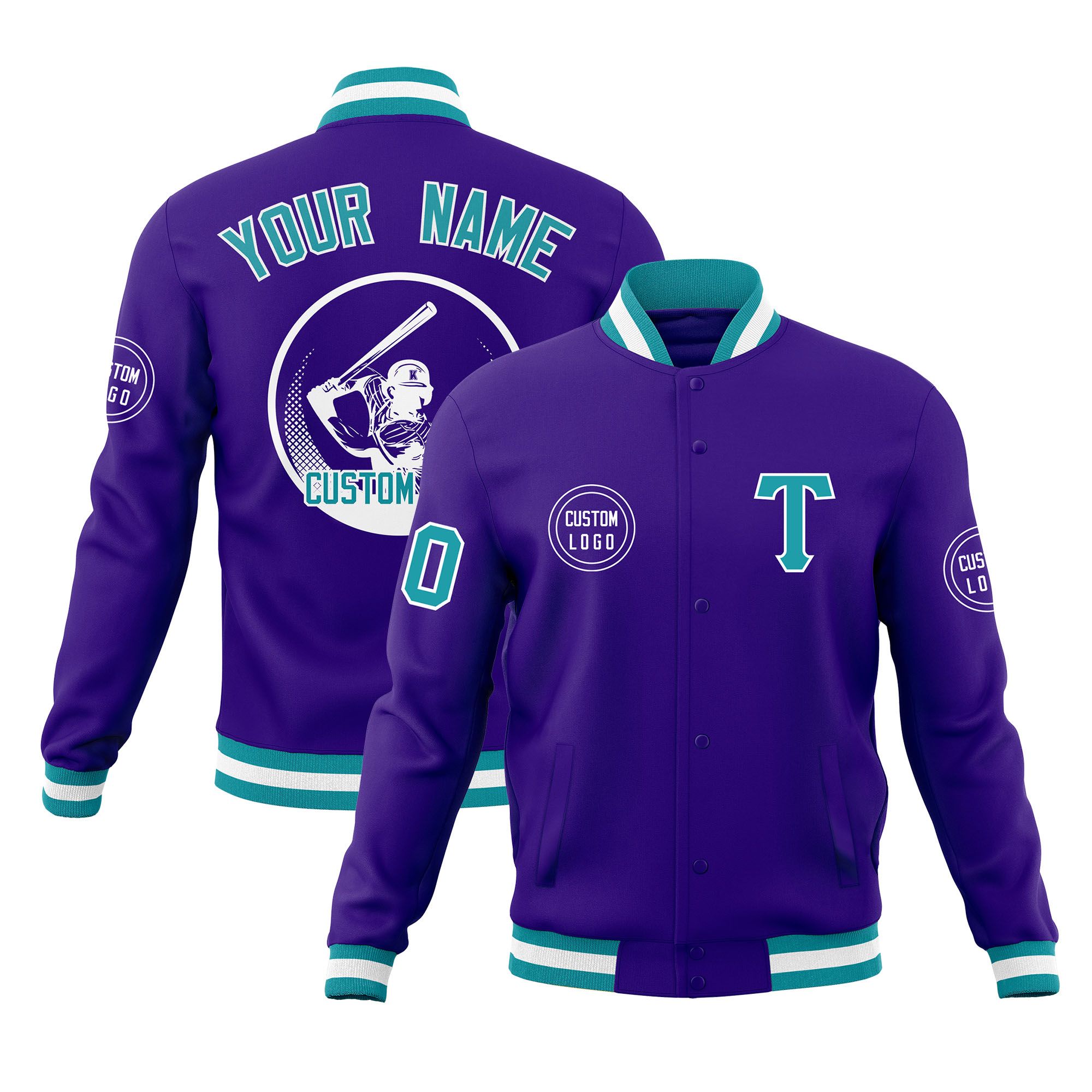 Custom Purple Full-Snap Varsity Personalized Letterman Baseball Coats Jacket