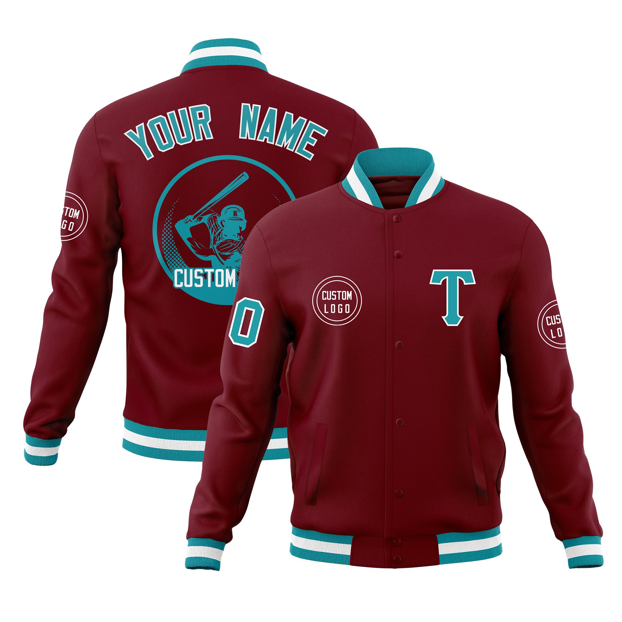 Custom Crimson Full-Snap Varsity Personalized Letterman Baseball Coats Jacket