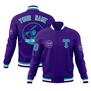 Custom Purple Full-Snap Varsity Personalized Letterman Baseball Coats Jacket