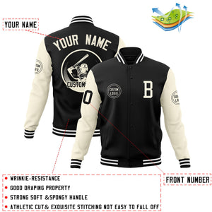 Custom Black Cream Raglan Sleeves Full-Snap Varsity Personalized Letterman Baseball Coats Jacket