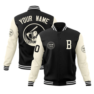 Custom Black Cream Raglan Sleeves Full-Snap Varsity Personalized Letterman Baseball Coats Jacket