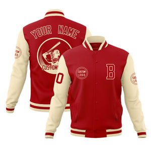 Custom Red Cream Raglan Sleeves Full-Snap Varsity Personalized Letterman Baseball Coats Jacket