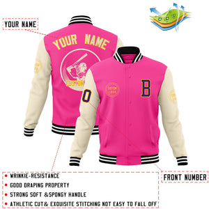 Custom Pink Cream Raglan Sleeves Full-Snap Varsity Personalized Letterman Baseball Coats Jacket