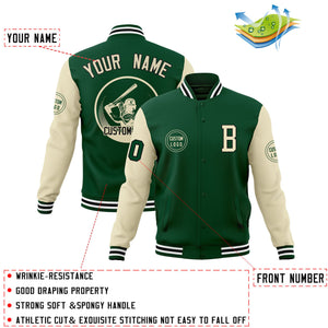 Custom Green Cream Raglan Sleeves Full-Snap Varsity Personalized Letterman Baseball Coats Jacket