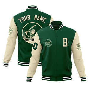 Custom Green Cream Raglan Sleeves Full-Snap Varsity Personalized Letterman Baseball Coats Jacket