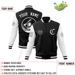 Custom Black White Raglan Sleeves Full-Snap Varsity Personalized Letterman Baseball Coats Jacket